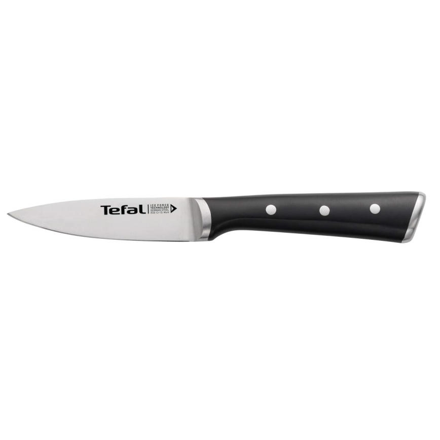Tefal - Ruostumattomasta teräksestä valmistettu kaiverrusveitsi ICE FORCE 9 cm kiiltävä kromi/musta
