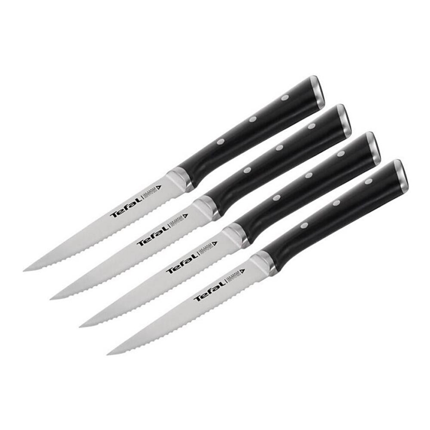 Tefal - SETTI 4x Ruostumattomasta teräksestä valmistettu pihviveitsi ICE FORCE 11 cm kiiltävä kromi/musta