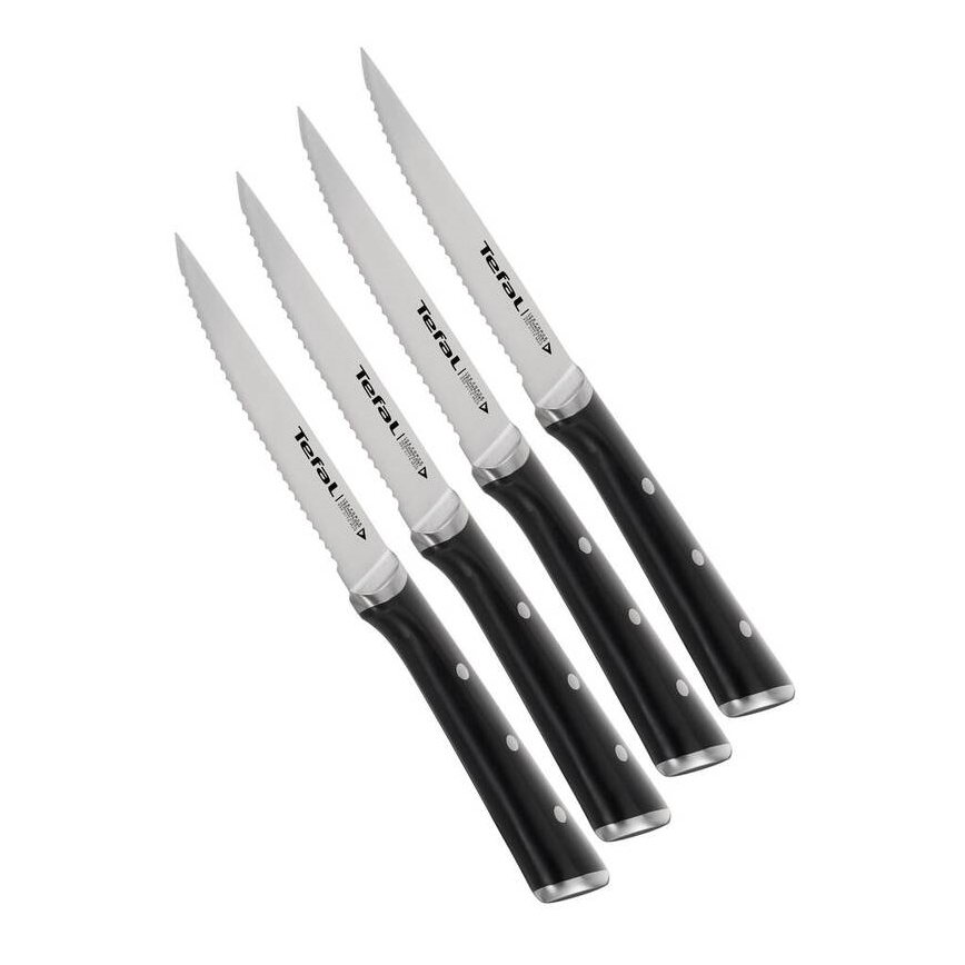 Tefal - SETTI 4x Ruostumattomasta teräksestä valmistettu pihviveitsi ICE FORCE 11 cm kiiltävä kromi/musta