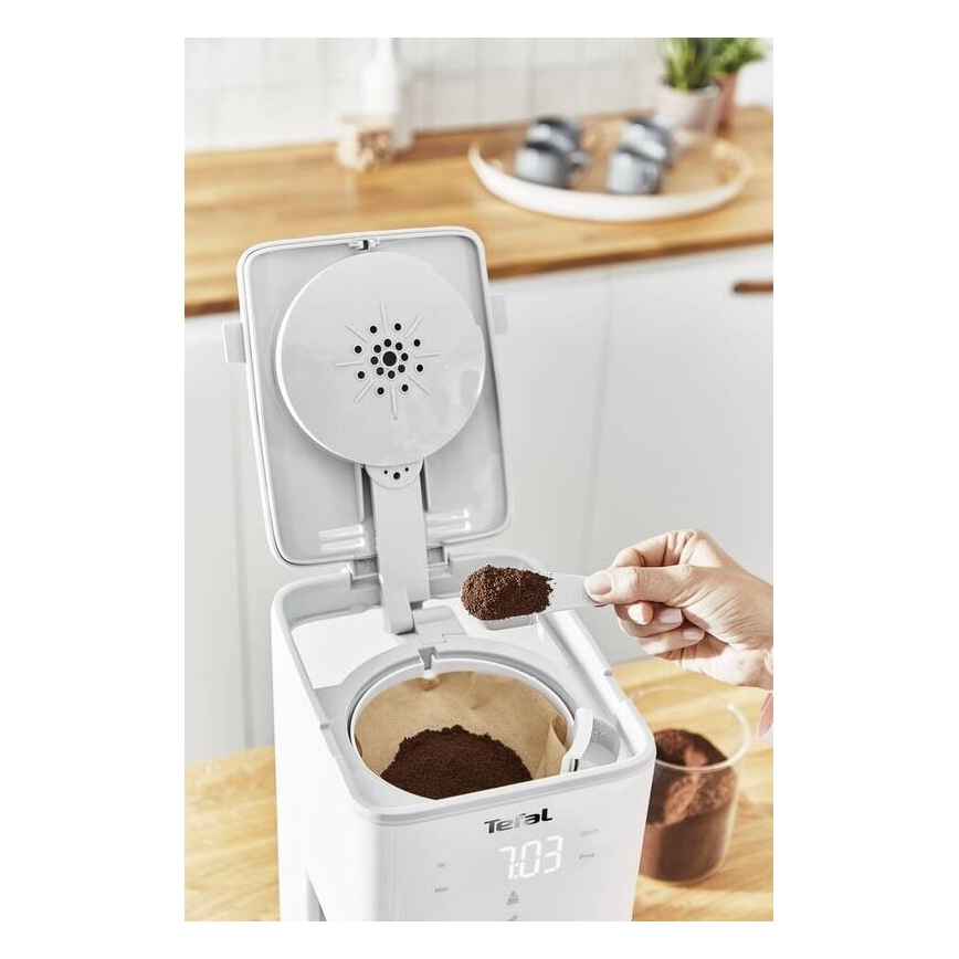 Tefal - Tippa kahvinkeitin LCD-näytöllä SENSE 1000W/230V valkoinen