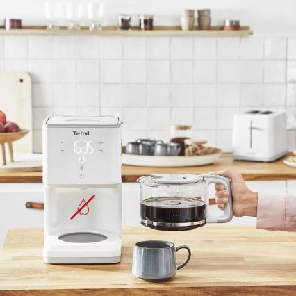 Tefal - Tippa kahvinkeitin LCD-näytöllä SENSE 1000W/230V valkoinen