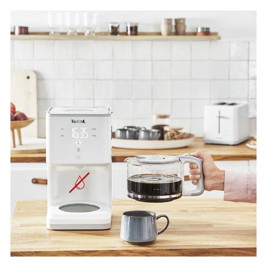 Tefal - Tippa kahvinkeitin LCD-näytöllä SENSE 1000W/230V valkoinen