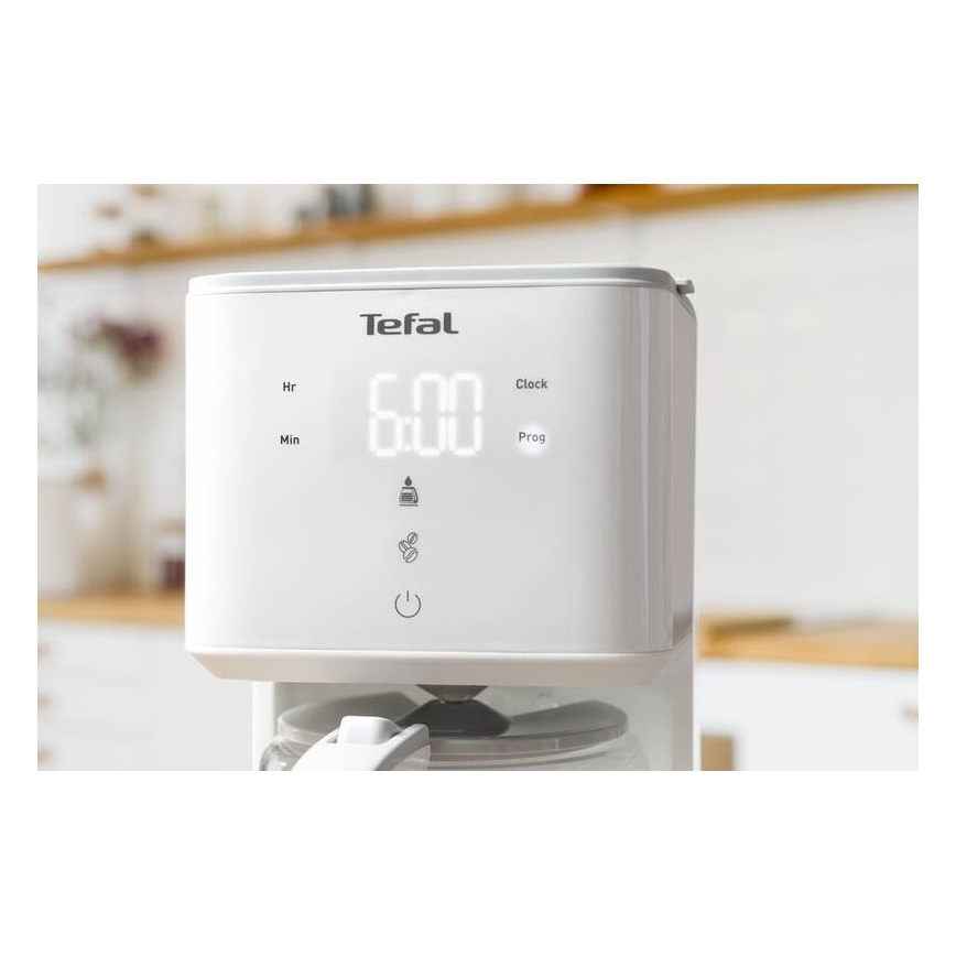 Tefal - Tippa kahvinkeitin LCD-näytöllä SENSE 1000W/230V valkoinen