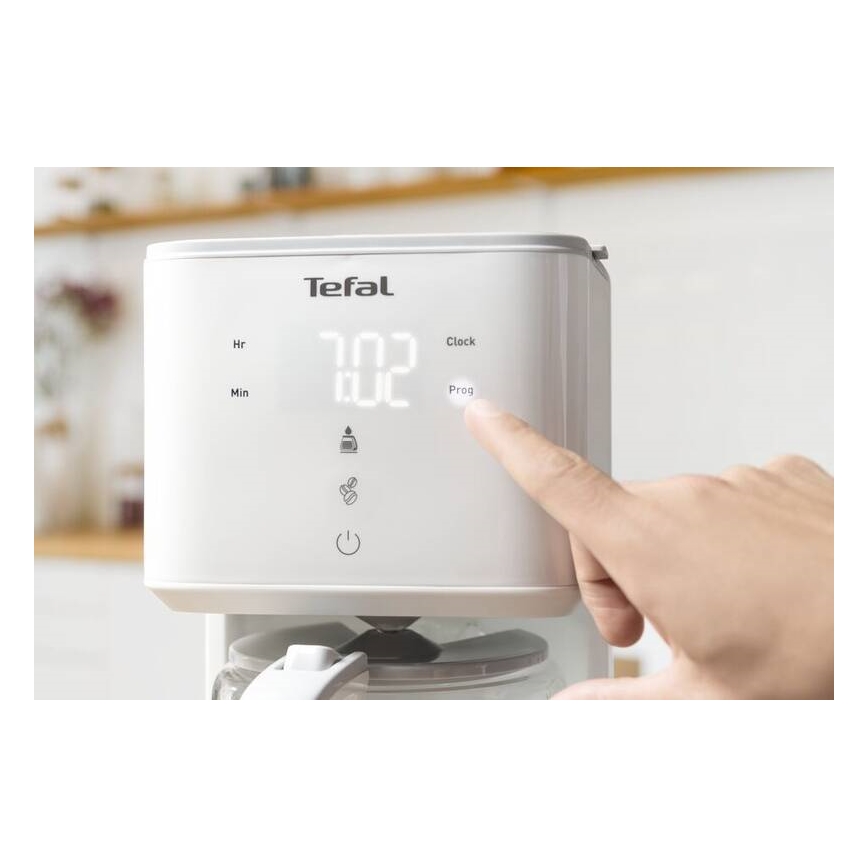 Tefal - Tippa kahvinkeitin LCD-näytöllä SENSE 1000W/230V valkoinen