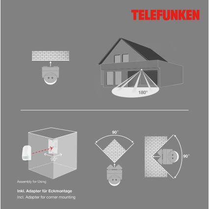 Telefunken 306506TF - Ulkoliikennanturi 180° IP44 valkoinen