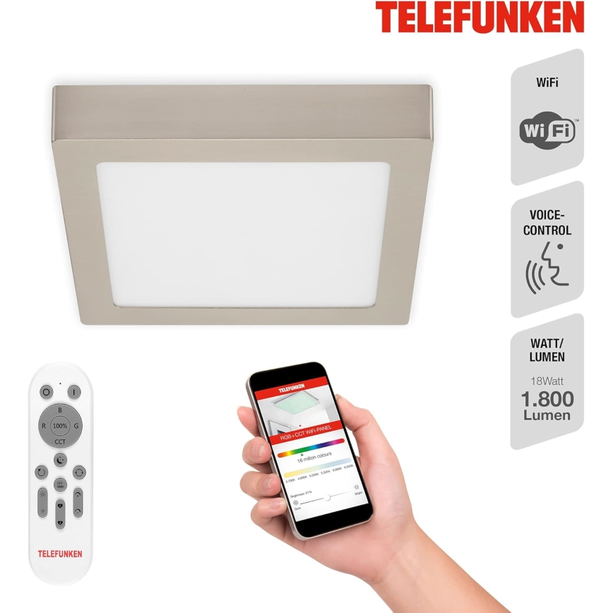 Telefunken 309602TF - LED RGBW Himmennettävä kattovalo LED/18W/230V 2700-6500K Wi-Fi Tuya