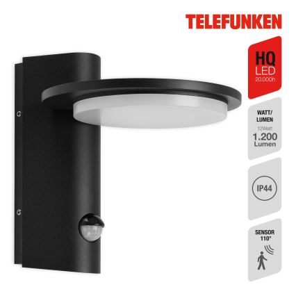 Telefunken 312505TF-LED Ulkovalo anturilla LED/10W/230V IP44 musta