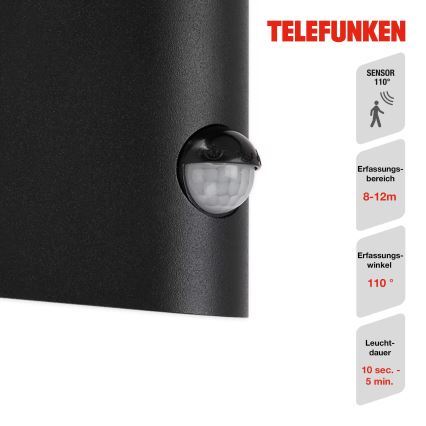 Telefunken 312505TF-LED Ulkovalo anturilla LED/10W/230V IP44 musta
