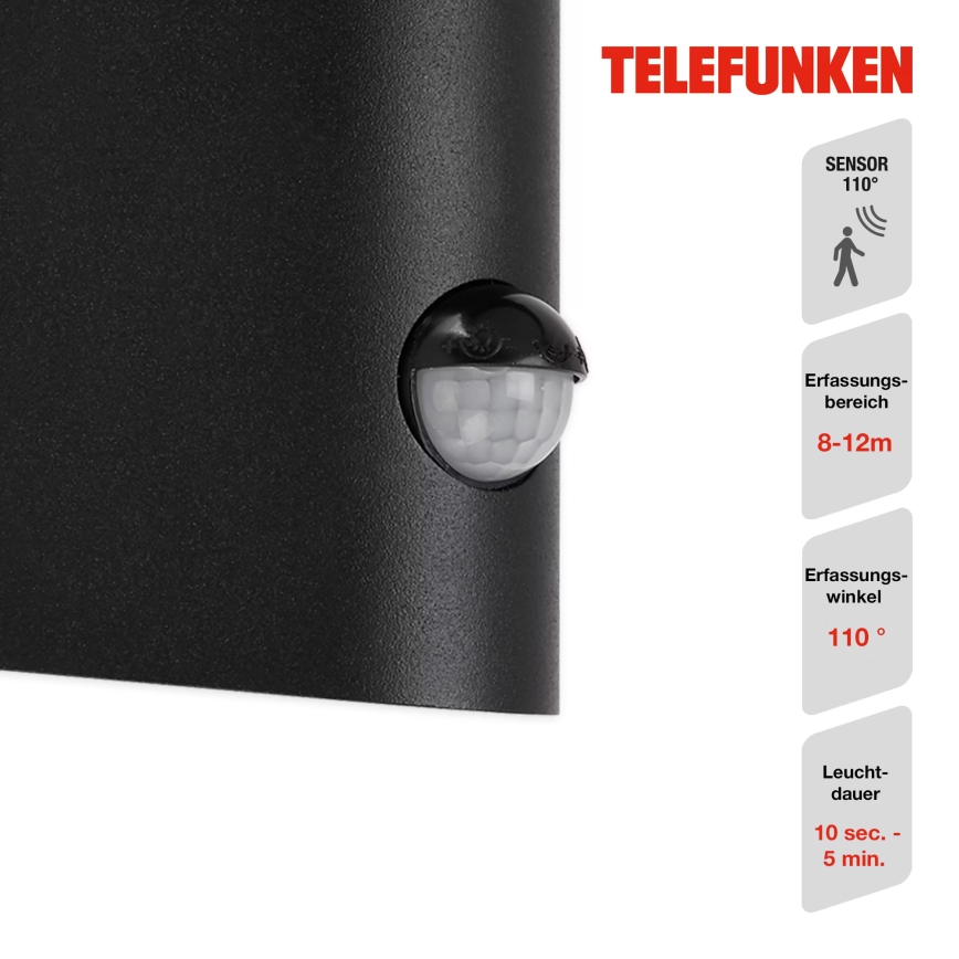 Telefunken 312505TF-LED Ulkovalo anturilla LED/10W/230V IP44 musta