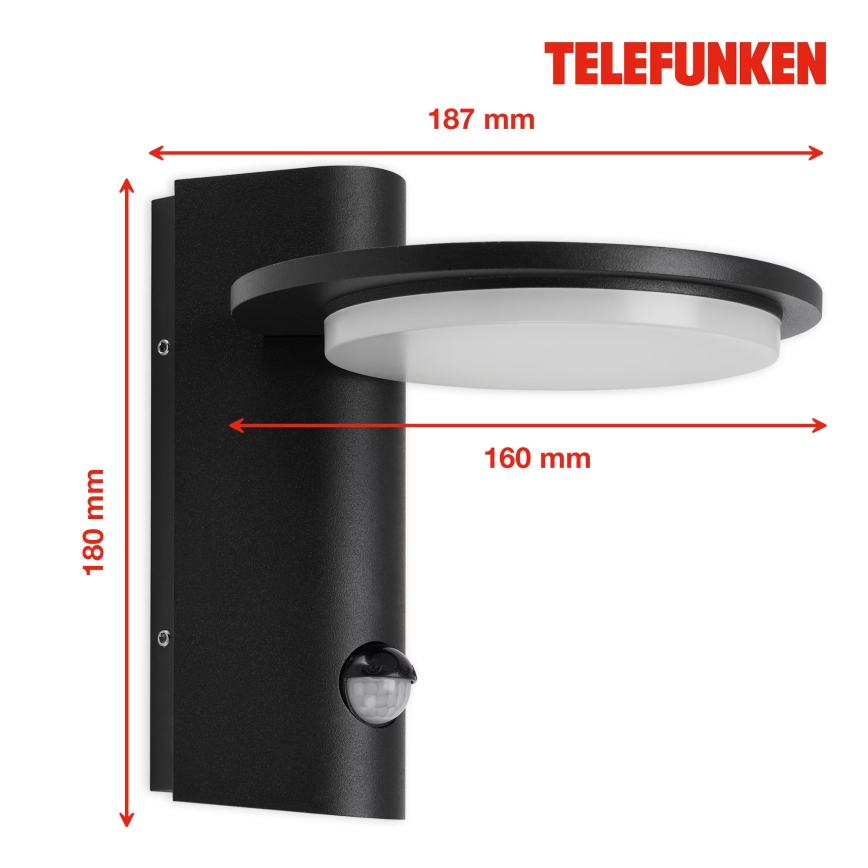 Telefunken 312505TF-LED Ulkovalo anturilla LED/10W/230V IP44 musta