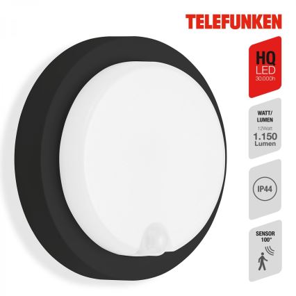 Telefunken 315305TF - LED Ulkovalo anturilla LED/12W/230V IP44 musta