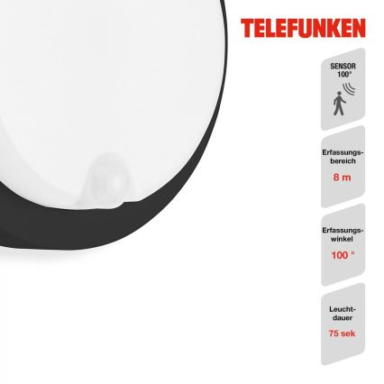 Telefunken 315305TF - LED Ulkovalo anturilla LED/12W/230V IP44 musta