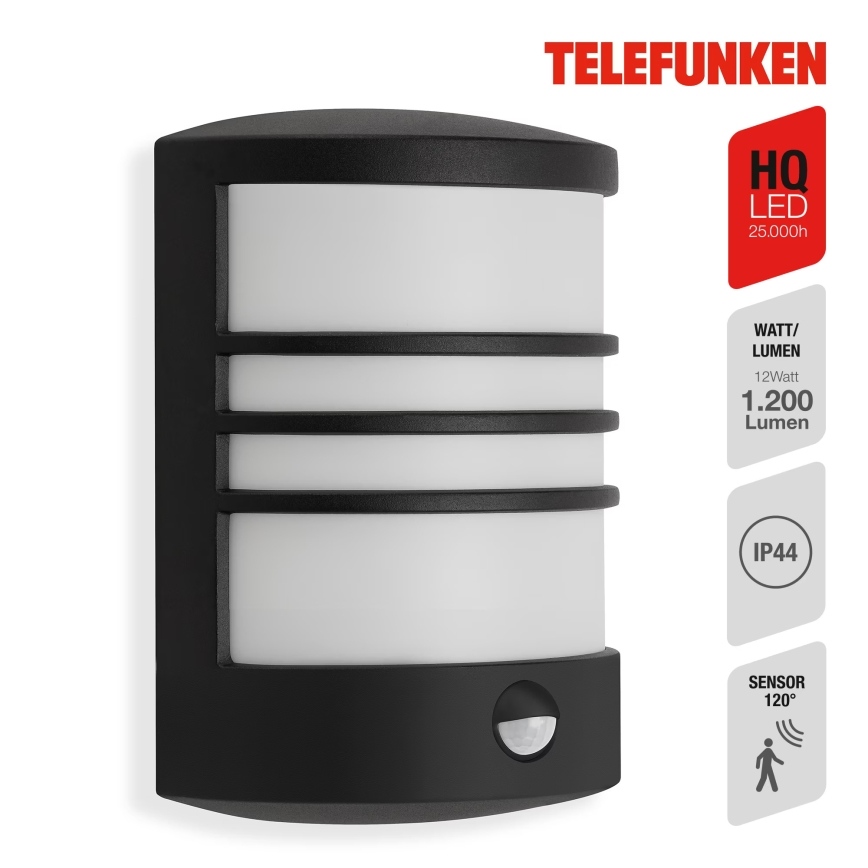 Telefunken 315505TF - LED Ulkovalo anturilla LED/12W/230V IP44 musta