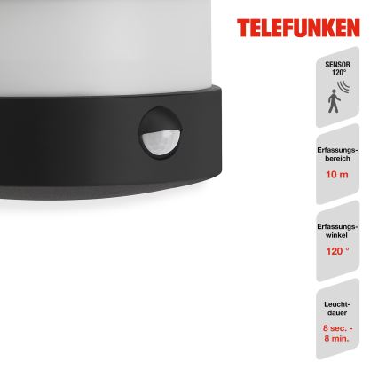 Telefunken 315505TF - LED Ulkovalo anturilla LED/12W/230V IP44 musta