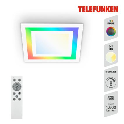 Telefunken 318706TF - LED RGBW himmennettävä paneeli LED/18W/230V 3000-6500K + kaukosäädin