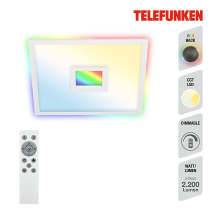 Telefunken 319406TF - RGBW Himmennettävä kattovalaisin LED/24W/230V 2700-6500K valkoinen + kauko-ohjaus