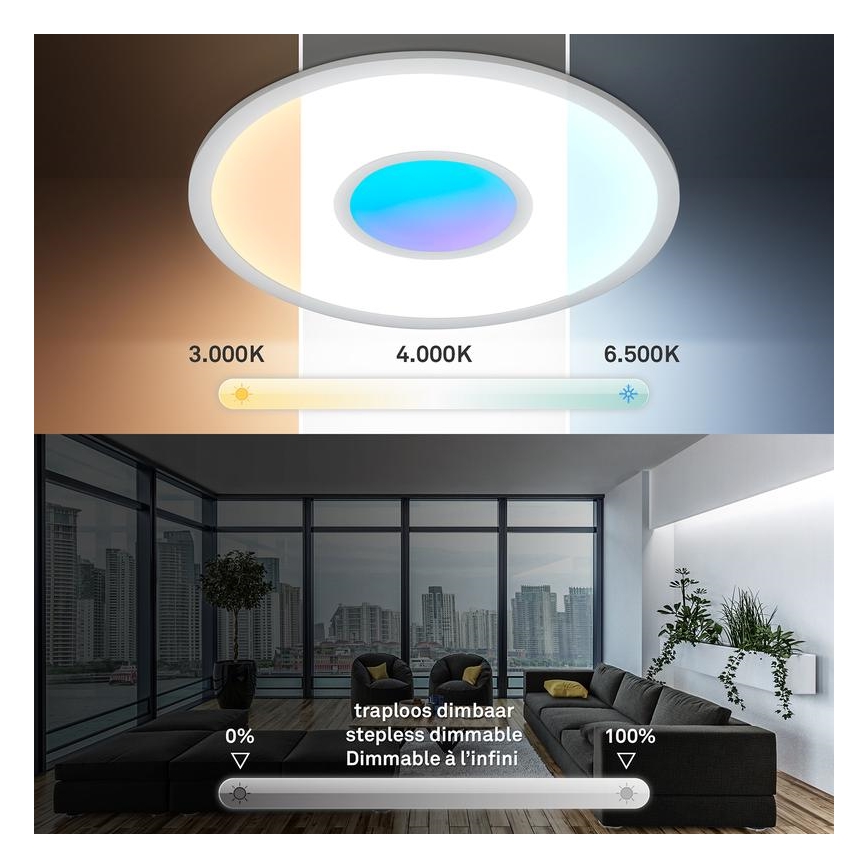 Telefunken 320104TF - RGBW-himmennettävä LED-kattovalaisin, 21 W, 230 V, 3000–6500 K, Ø 45 cm + kaukosäädin