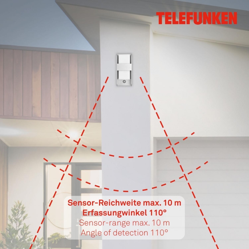 Telefunken 321104TF - Ulkovalo anturilla 1xE27/12W/230V IP44 valkoinen