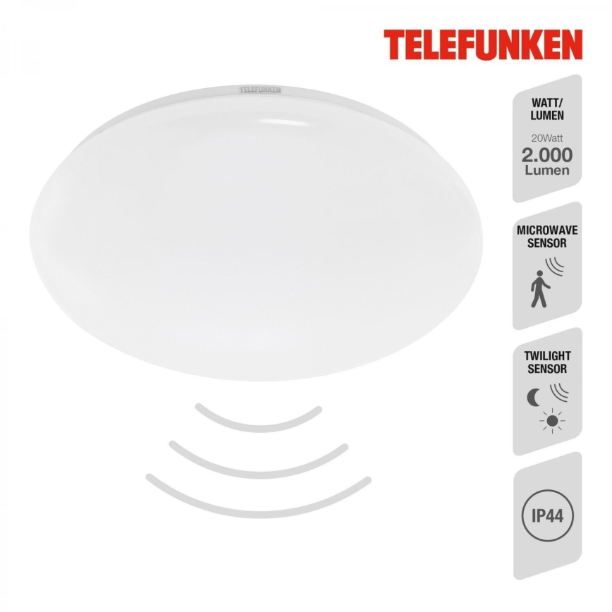 Telefunken 601306TF - LED-kattovalaisin kylpyhuoneeseen anturilla LED/20W/230V IP44 halkaisija 40 cm
