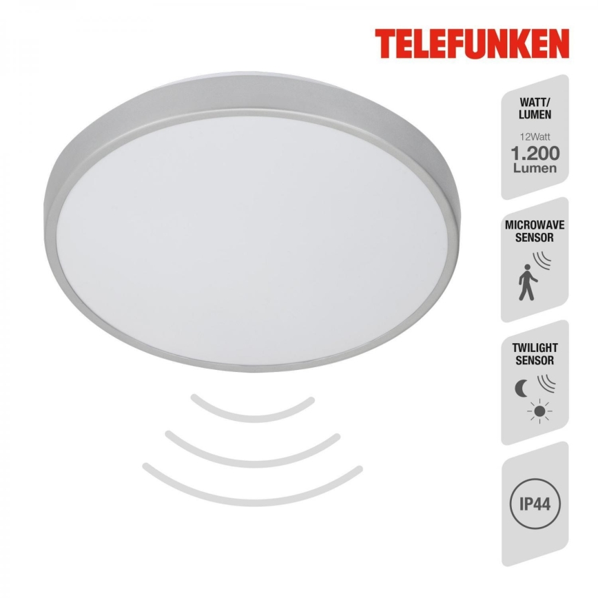 Telefunken 601604TF - LED-kattovalaisin kylpyhuoneeseen anturilla LED/12W/230V IP44 halkaisija 29 cm