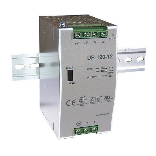 Teollinen virtalähde DIN-kiskoon 120W/12V/230V