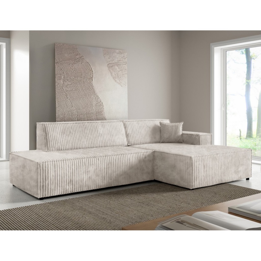 TERAMO L-mallinen oikeanpuoleinen avattava kulmasohva säilytystilalla, beige