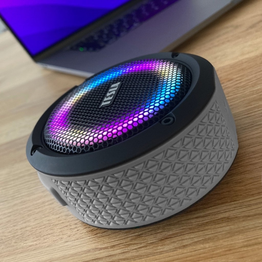 TESLA Electronics - LED RGB Langaton kaiutin 5W/1200 mAh/3,7V IPX7 harmaa