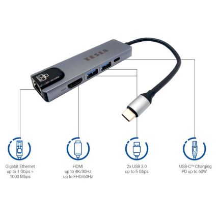 TESLA Electronics - Monitoiminen USB hub 5in1