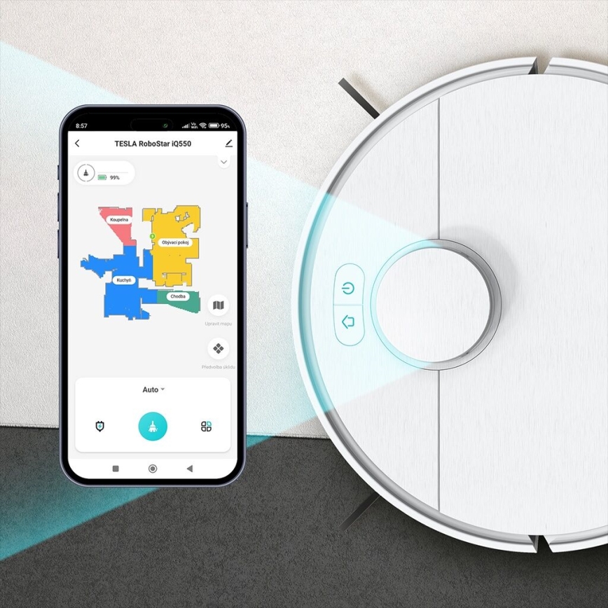 TESLA Electronics RoboStar - Älykäs robottipölynimuri 2in1 2550 mAh Wi-Fi valkoinen