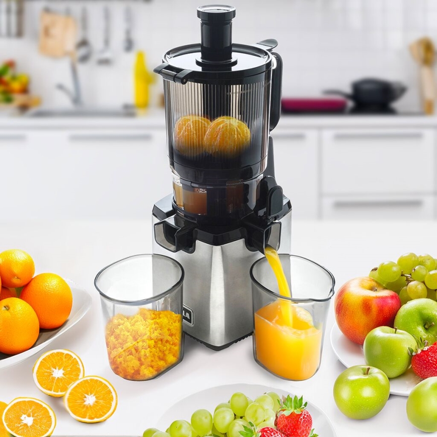 TESLA Electronics SlowJuicer Deluxe - Hidasnopeuksinen mehupuristin 250W/230V ruostumaton/musta
