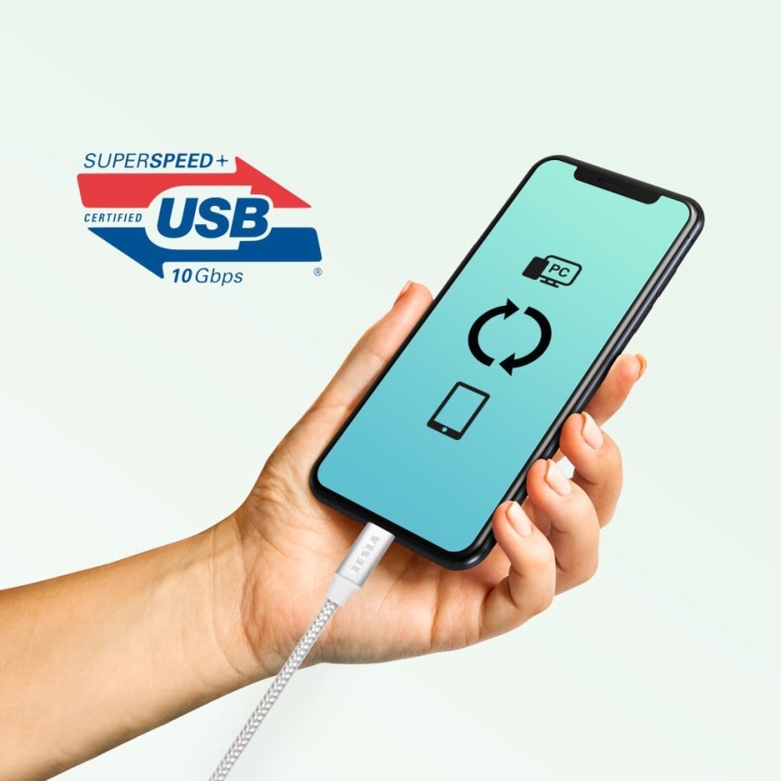 TESLA Electronics - USB-kaapeli USB-C 3.2 liitin Power Delivery 1m 100W valkoinen