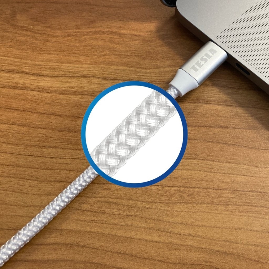 TESLA Electronics - USB-kaapeli USB-C 3.2 liitin Power Delivery 1m 100W valkoinen