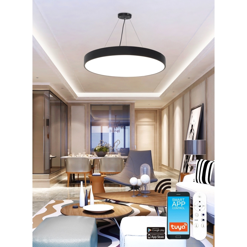 Top Light - LED RGB Himmennettävä kattokruunu johdossa METAL LED/60W/230V Wi-Fi Tuya musta + kauko-ohjaus