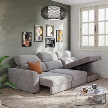 TRENTO taupe — monikäyttöinen 3-paikkainen kulmasohva, vuoteeksi avattava, säilytystilalla