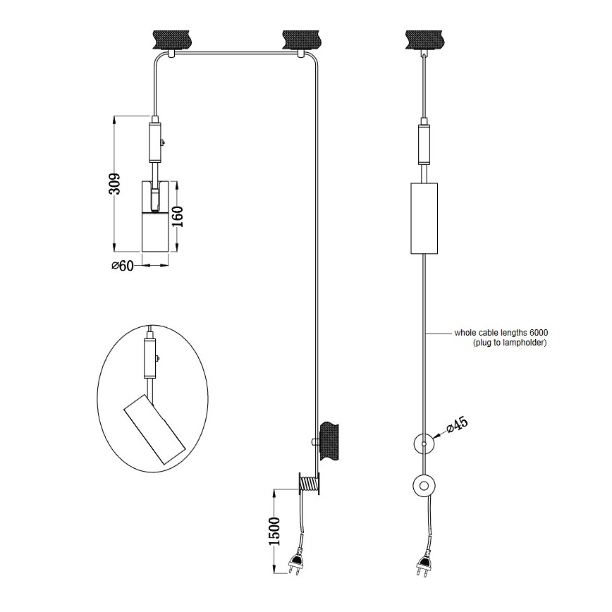 Trio - Kattokruunu johdossa CARLA 1xGU10/35W/230V