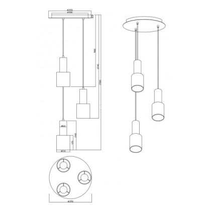 Trio - Kattokruunu johdossa WAILER 3xGU10/5W/230V harmaa