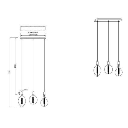 Trio - LED Himmennettävä kattokruunu johdossa GINSTER 3xE27/8W/230V