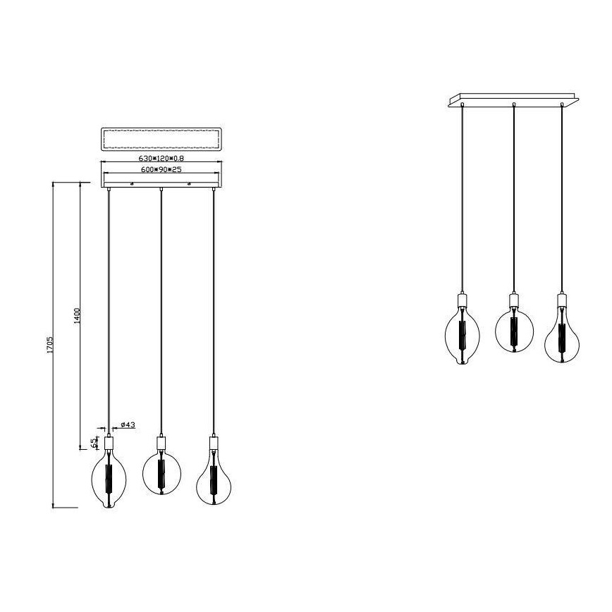 Trio - LED Himmennettävä kattokruunu johdossa GINSTER 3xE27/8W/230V