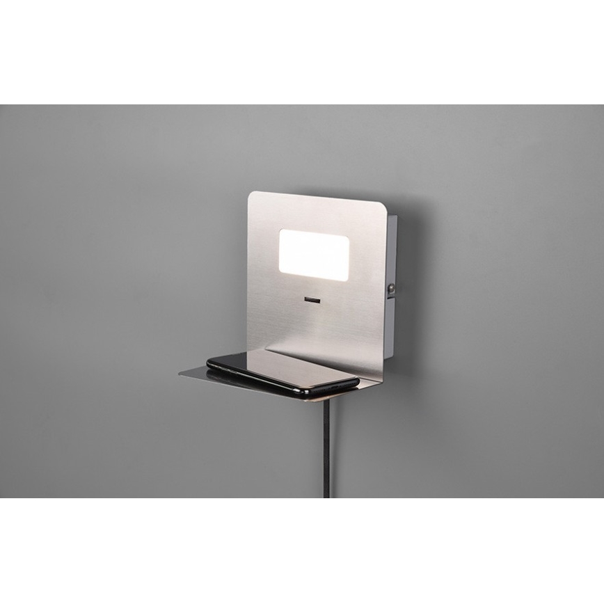 Trio - LED-seinävalaisin hyllyllä ALOFT LED / 3W / 230V + USB-portti