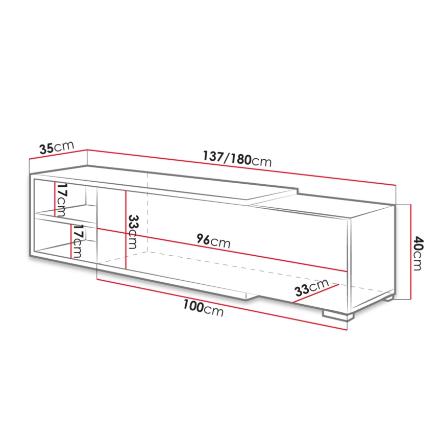 TV-taso CLIF 40x180 cm valkoinen