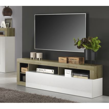 TV-taso LENOR valkoinen/vaalea tammi