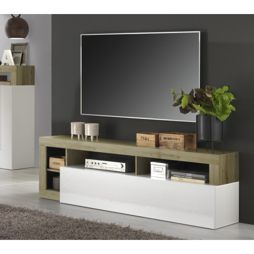 TV-taso LENOR valkoinen/vaalea tammi