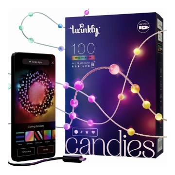 Twinkly - LED RGB Himmennettävä Jouluketju CANDIES 100xLED 8 m USB Wi-Fi