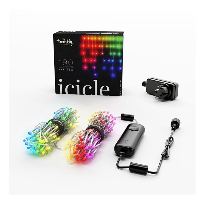 Twinkly - LED RGB Himmennettävä ulko Valoverho ICICLE 190xLED 11,5m IP44 Wi-Fi