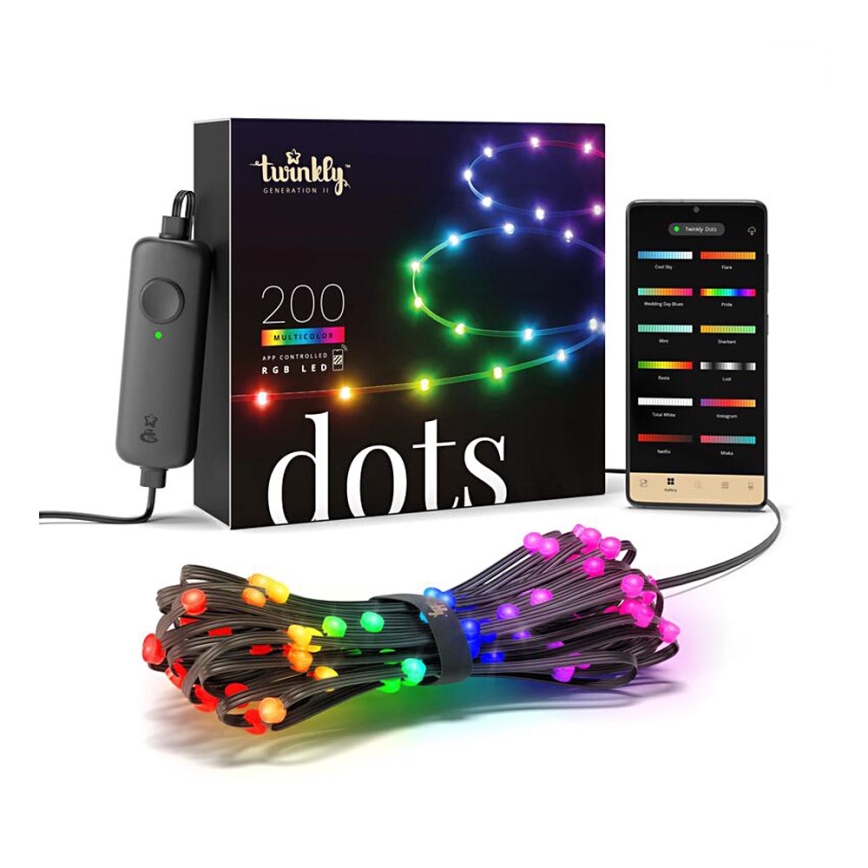 Twinkly - LED RGB Ulkotila himmennettävä nauha DOTS 200xLED 10 m IP44 WiFi