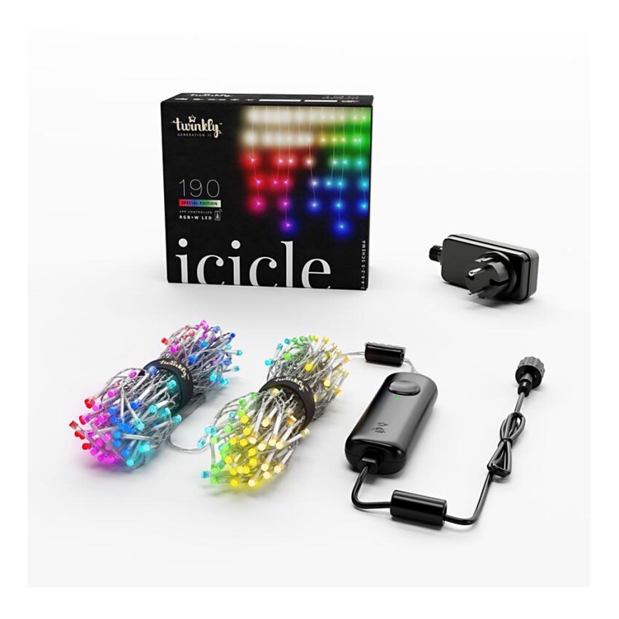 Twinkly - LED RGBW Himmennettävä ulko Valoverho ICICLE 190xLED 11,5m IP44 Wi-Fi
