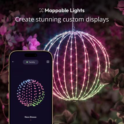 Twinkly - LED RGBW himmennettävä ulkokoriste SPHERE 210xLED IP44 Wi-Fi