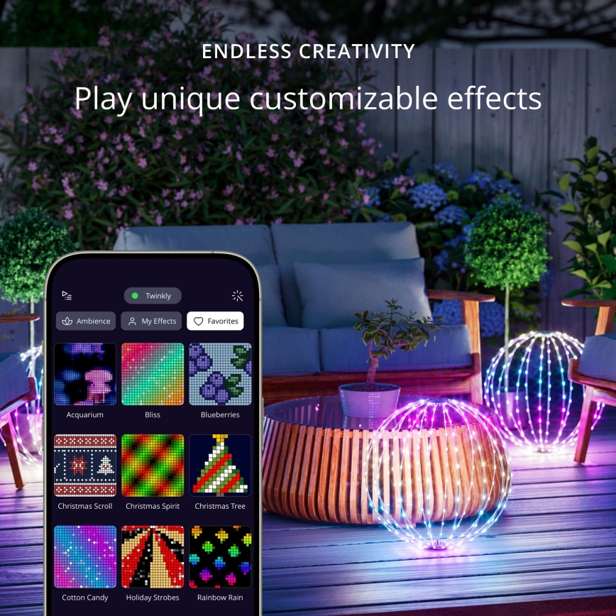Twinkly - LED RGBW himmennettävä ulkokoriste SPHERE 210xLED IP44 Wi-Fi