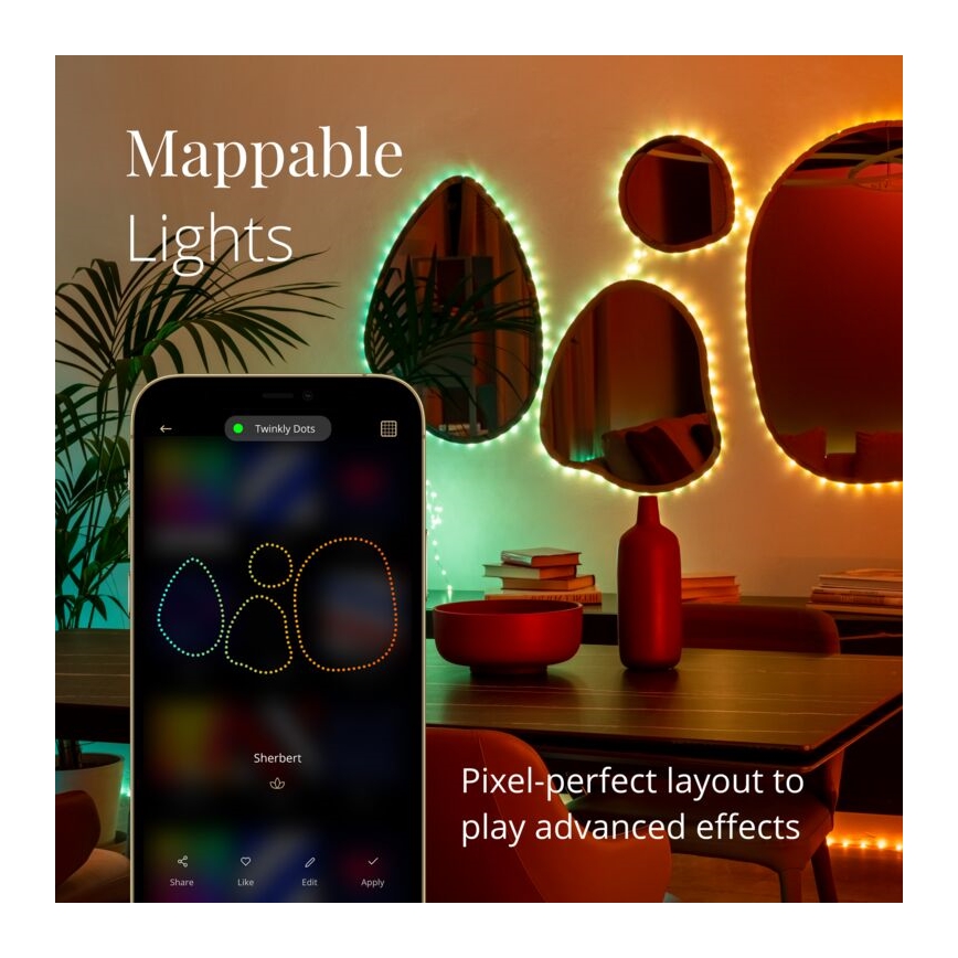 Twinkly - LED RGB Himmennettävä nauha DOTS 60xLED 3 m Wi-Fi USB