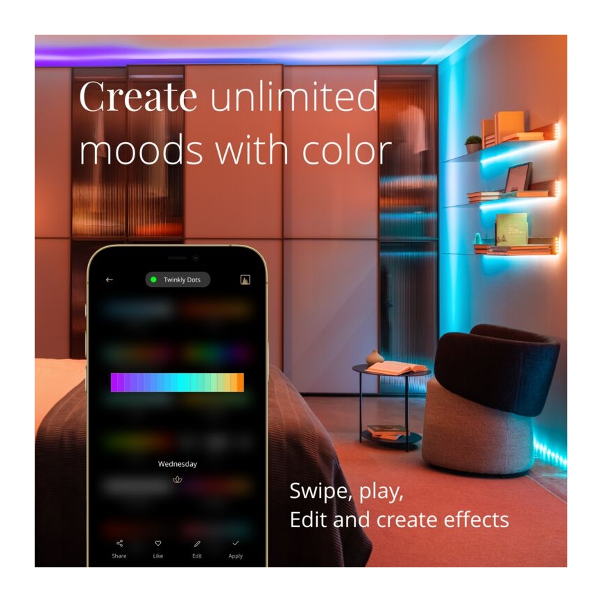 Twinkly - LED RGB Ulkotila himmennettävä nauha DOTS 200xLED 10 m IP44 WiFi